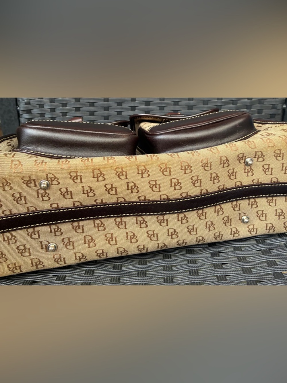 Dooney & Bourke Brown and Tan Signature Double-Pocket Satchel - Picture 16 of 16